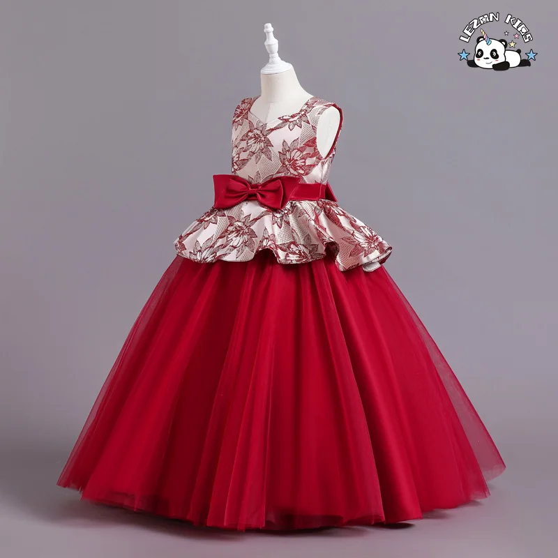 LEZONKIDS - 2023 Vestido de Noiva Infantil Azul para Meninas, Vestido Formal de Comunhão com Renda Longa e Princesa para Festa de Debutante